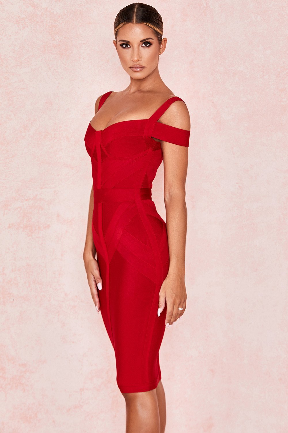 Red midi deals bandage dress