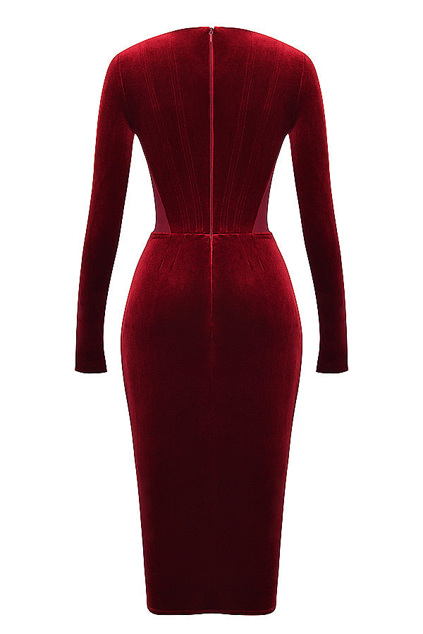 long sleeve red velvet dress