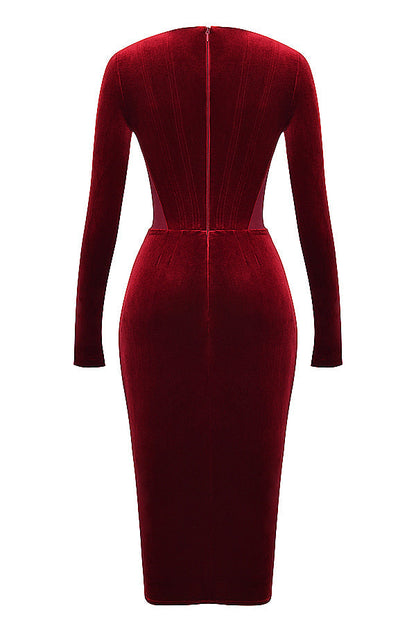 long sleeve red velvet dress