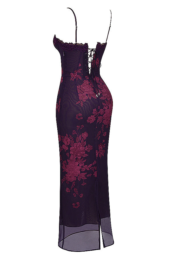 purple floral print maxi dress