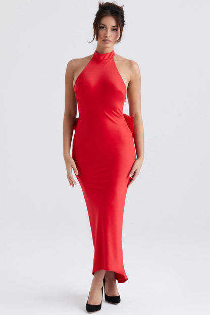 red halter maxi dress