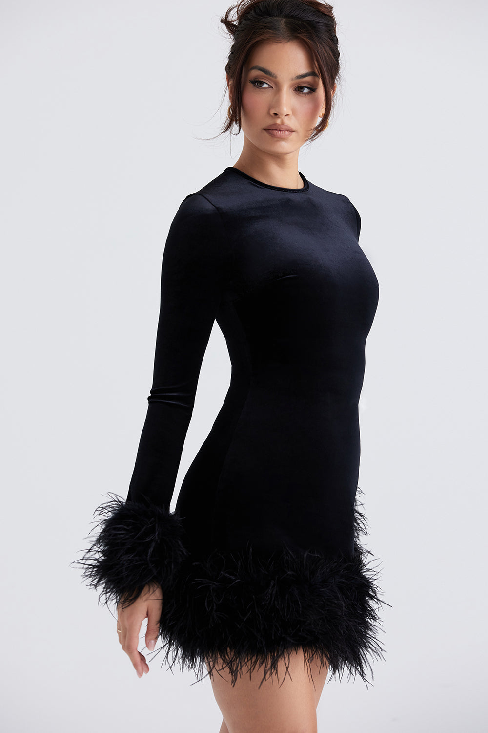 Black dress on sale with feather sleeves