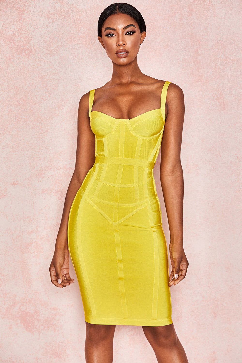 yellow bodycon midi dress