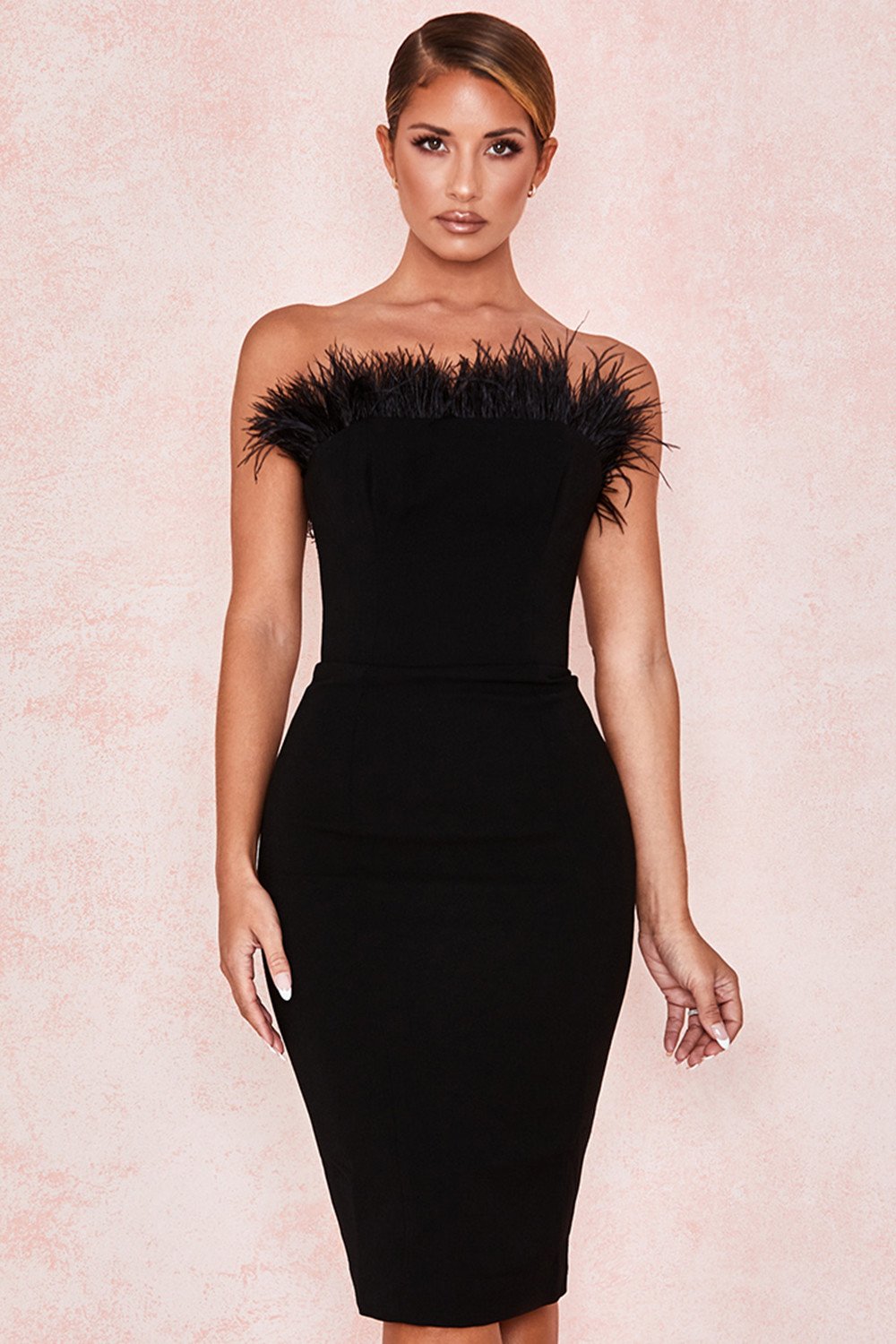 Black feather hotsell cocktail dress